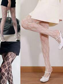 1/3 件性感蕾丝花镂空渔网连裤袜，提花网袜，适合日常穿着、派对、表演和礼物