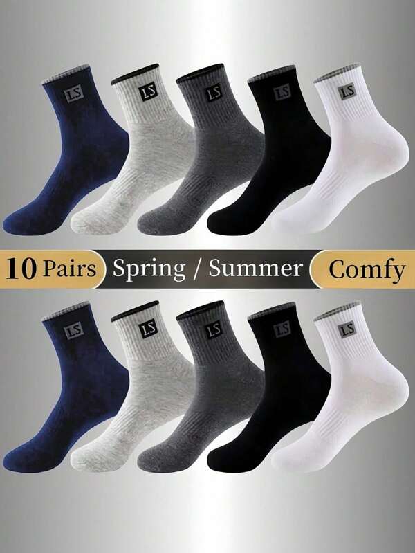 10 Paare Männer Crew Socken, Bequem Und Atmungsaktiv, Dünn Für Frühling/sommer, Ideal Für Den Täglichen Gebrauch, Bequeme Und Lässige Business-sportsocken