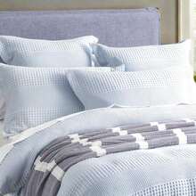 Sky Blue Waffle Cotton Jacquard Quilt Cover Set - Elegant Queen Bedding Collection By Renee Taylor