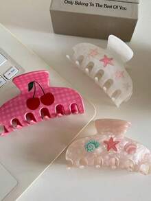 1 件超大女士发夹，海洋系列彩色海星，贝壳图案，夏季发夹发夹发夹发夹发夹发夹发夹秋冬发饰女士度假装女士 - 白色 - 查看 5