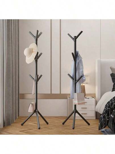 Versatile Freestanding Coat Rack For Bedroom, Hallway, And Entryway - Simple Floor Assembly Tree-Style Garment Stand With Multi-Tier Hanging Space, Durable Steel Base With Wood Elements, Space-Saving Clothes Rack For Small Apartments, Modern Minimalist Home Decor, Easy Assembly, Sturdy Standing Organizer For Coats, Hats, Bags, Scarves, And Accessories