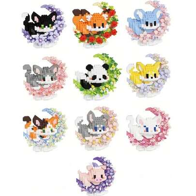 Creative Moon Flower Animals Small Particle Building Blocks,Micro Blocks DIY Toys,Cat Panda Nano Bricks Games, Valentine'S Day Gifts/New Year Gifts/Christmas Gifts, Desktop Decorations, Cute Ornaments