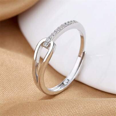 1 pieza Anillo de mujer con diseño geométrico hueco, estilo coreano, minimalista, lujoso, elegante y delicado con circonita, para uso casual diario