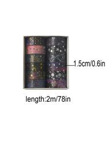 12/6rolls/Box Galactic Splendor Star Washi Tape, Scrapbook Supplies Tape Dispenser Washi Tape, Starry Sky Bronzing Washi Tape Set With Dream Planet Design(0.59*78.74in) School Supplies, Back To School