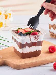 50 个/包 12 盎司带盖塑料甜点杯，透明方形蛋糕杯甜点容器，用于布丁、慕斯、水果酸奶和脆饼，厨房配件