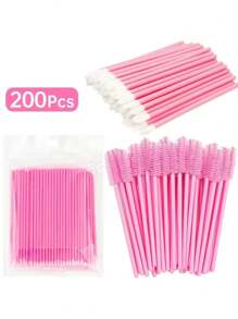 200 Kosmetiksets, 50 axiale rosa Wimperntusche Pinsel, 50 Lippenpinsel, 100 Mini Wattestäbchen, rosa Augen schwarze Wattestäbchen, Lippenpinsel, Kosmetikwerkzeuge