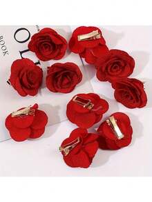 5 peças/conjunto de grampos de cabelo de tecido vermelho romântico com flores de rosas, decoração para festa, acessórios de cabeça para noivas, dia dos namorados