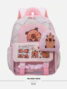 New School Backpack Lady Student Backpack Backpack School Backpack Teenager School Backpack Preschool Backpack Lady School Backpack Lady School Backpack Multifunctional Backpack Cute Men's And Women's Light School Bag Large Capacity Capybara Print Back-To-School Pink Backpack Cute Pink Princess Backpack For Girls Boys Surprise Gift Happy Gift School Bag - Multicolor - View 3