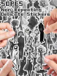 50pcs Surrealism Model Themed 2D Flat Stickers Non-Repeating Delicate Decoration For Holiday Gift Celebration Party&Home Decor Birthday Gift Luggage Notebook Handbook Water Bottles Cups,For School Supplies,Back To School - Multicolor - View 8