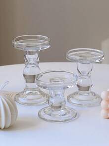 1pc Oversized Gourd Shaped Glass Candle Holder, Romantic Candlelight Dinner Decor For Hotel, Homestay, Birthday Party, Photo Shoot, Vintage Roman Column Candle & Incense Holder - White - View 5