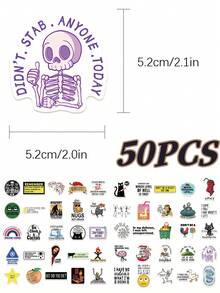 50pcs Snarky Meme Stickers,Good-Looking Cute Cartoon Creative Cartoon Decorating,Suitable For Decorating Handbooks Phone Cases,Skateboards,Guitars,Parties Suitcases Boxes Helmets Envelopes Diy Decorative Stickers,It Can Also Be Used As A Christmas Halloween Gift And Birthday Gift