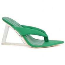 Women's Kitten Heel Flip Flops Slip On Thong Slide Sandals Comfortable Summer Beach Shoes White Heels Kitten Heels - Green - View 1