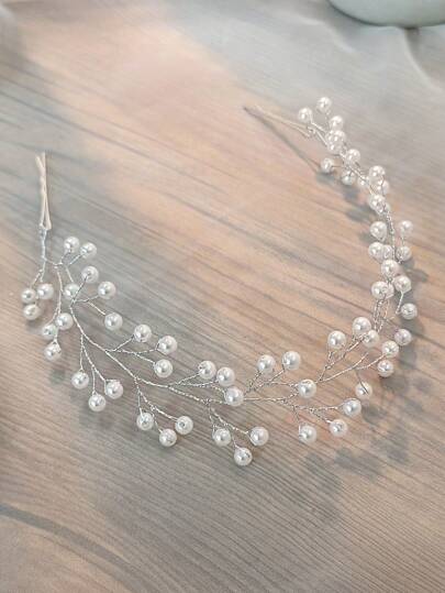 1 pieza Diadema de novia minimalista y versátil con perlas falsas, accesorio para el cabello para peinado de boda