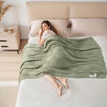 Knit Throw Blanket,Classical Checkered Blanket For Couch,Cozy Warm Knitted Throw Blanket For Bed Sofa Living Room, Decorative Stretched Throw, Lightweigh,50"X 60"Oatmeal - 鼠尾草綠 - 查看 3