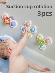 3 件吸盘旋转婴儿玩具 - 婴儿感官玩具和婴幼儿早教玩具、婴儿洗澡玩具、1-3 岁幼儿旋转玩具、感官玩具、餐椅玩具、男婴女婴生日礼物、适合婴儿日常使用、婴儿必需品、婴儿配件、蒙特梭利玩具、幼儿玩具、1 岁婴儿玩具