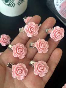 10Pcs Pink Rose Hair Clips For Women Small Flower Hairpins Girls Elegant Hair Clip Pin Barrettes Wedding Hair Accessories ,Flat Claw Clip, Hair Slide, Hair Claws