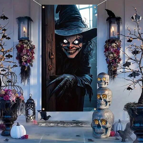 2D Background Banner, 1pc Halloween Banner - Lively Halloween Scene, Scary Halloween Banner, Suitable For Home, Outdoor, Garden, Business Event Decoration, Multipurpose, No Power Needed, Easy To Install