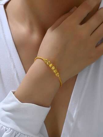 1pc Fashionable Versatile Minimalist Golden Adjustable Bangle Bracelet For Women