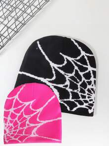 1pc/2pcs Halloween Spider Web Beanie Jacquard Knit Hat, Suitable For Back To School, Travel, Party, Casual, Daily Wear, Holiday Fall Outfit - Multicolor - View 6