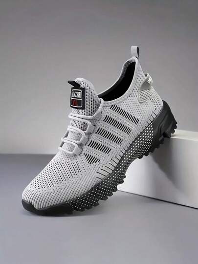 Plus Size Men's Casual Breathable Sports Running Shoes, Outdoor Fashion Solid Color Lightweight Training Sneakers