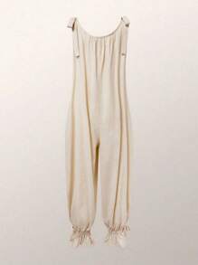 Women's Plus Size Casual Solid Color Knot Strap Binding Rope Body Suit Pants