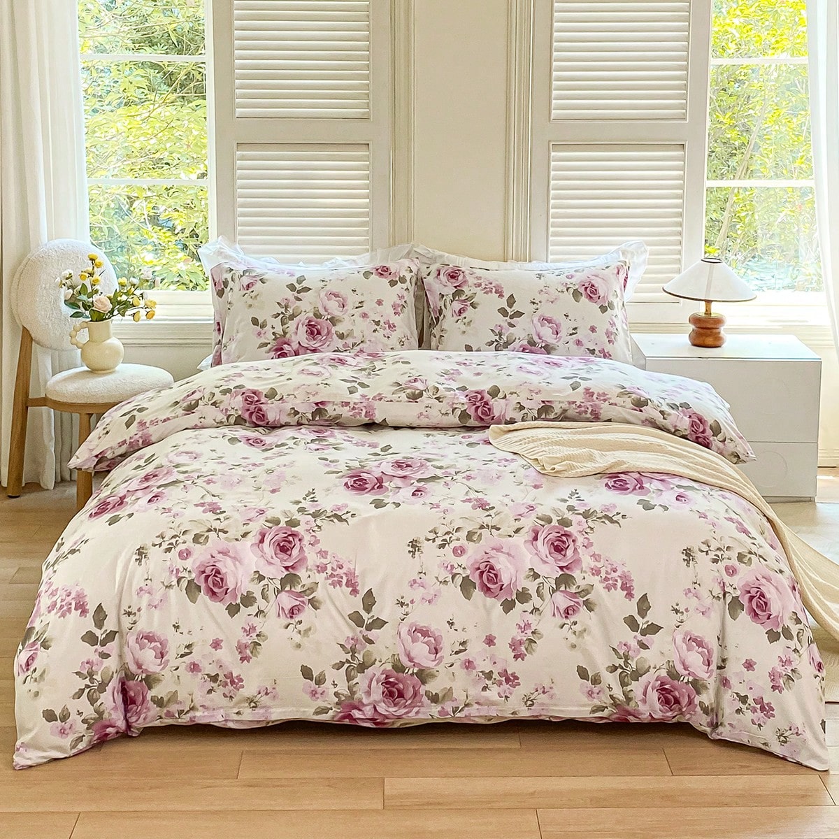 Piezas Juego de Funda Nórdica con Estampado Floral (1 Funda Nórdica y 2 Fundas de Almohada), Suave y Amigable con la Piel, Adecuado para Todas las E