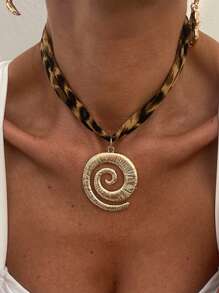 1 pieza Collar bohemio con colgante de leopardo, cuentas grandes, concha, flor y corazón para mujer, collar tipo gargantilla para playa, joyería de regalo