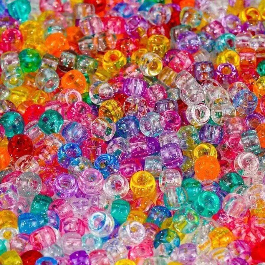 100PCS Pony Beads Are Used For Hair Macaron Plastic Process Perforating Beads, Bulk Rainbow Hair Beads, DIY Bracelet Necklace Jewelry Making Supplies(Mixed Color) - Multicolor - View 1