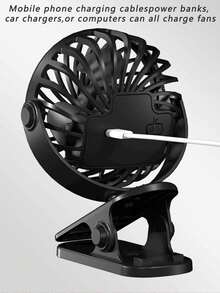 便携式夹式风扇，可充电，720°可调节，带LED灯，小巧桌面风扇，强劲静音，3档风速，USB充电，迷你个人降温风扇，适用于桌面、家庭办公室、婴儿车、露营，女士礼物 - 新2 - 查看 6