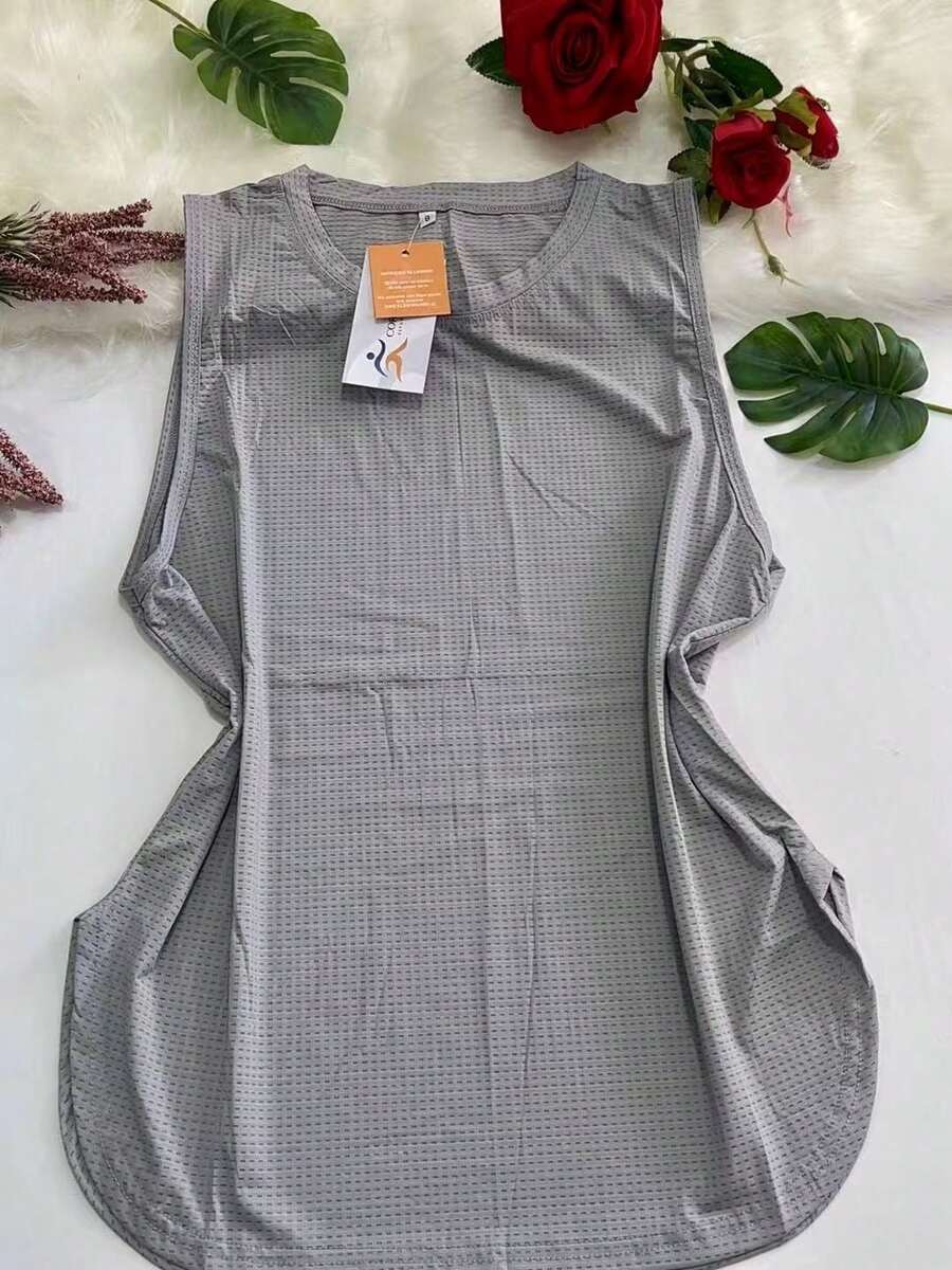 Tank Top Thick Strap Curved Round Polyamide Cold Touch Fitness Stretch DryFit Academic - 灰色 - 查看 1