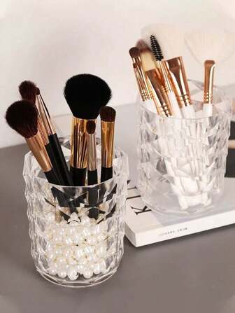 1pc Transparent Acrylic Makeup Brush Holder, Creative Makeup Brush Storage Bucket, Cosmetics Storage Box, Travel Storage Rack, Pen Holder, Lip Pencil Storage Rack, Multi-Function Storage Box, Stationery Storage Box, Desktop Storage Box, Suitable For Desk Storage, Skin Care Product Storage, Office Desktop Storage, Stationery Storage,