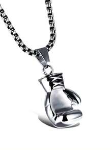 1pc Retro Fitness Boxing Gloves On, Titanium Swagger Punk Fashion Pendant Necklace Movement - one-size - View 8