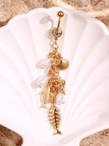 1 件时尚休闲优雅性感海滩度假海洋风格贝壳海星海螺肚脐环，女士海滩海洋度假身体首饰 - 彩色 - 查看 4