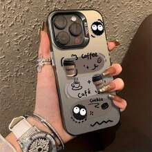 Funda para teléfono 1PC 2025 Café Bola Negra Sentido Avanzado Nicho Arte Color Plata Anti-caída Pareja Teléfono móvil, 8 11 12 13 14 15 16 PRO PLUS PROMAX 16E SE4 S22 S23 S24 ULTRA PLUS FE - Blanco - Ver 3
