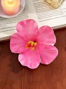 3个热带芙蓉花发夹，女士人造鸡蛋花发爪，适合海滩、派对、波西米亚风、时尚、优雅、简约风格，纯色，适合日常、休闲、派对、通勤、度假、盘发、马尾辫、洗脸、化妆、服装配饰，扁平爪夹，头部配饰，发卡 - 彩色 - 查看 6