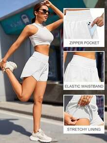 Women'S Athletic Running Shorts, Workout Gym, Elastic Waist Quick Dry Sports Shorts, Yoga Shorts For Womens High Waisted Running Shorts Quick Dry Athletic Workout Shorts With Mesh Liner Zipper Pockets - trắng - Xem 3