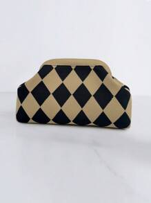 Bolso de embrague de punto a rayas y parches de moda, bolsa de maquillaje con estructura duradera y patrón ondulado de punto, bolsa de almacenamiento elegante para exteriores, bolsa de playa de vacaciones, bolsa de fiesta y noche, artículos de viaje portátiles de uso diario