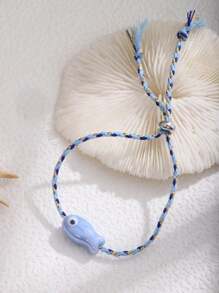 1 szt. Słodka kolorowa bransoletka z rybą, ręcznie robiona, wielokolorowa bransoletka z plecionej liny w stylu boho