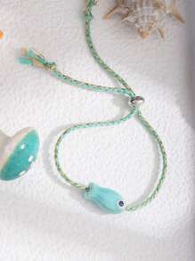 1 szt. Słodka kolorowa bransoletka z rybą, ręcznie robiona, wielokolorowa bransoletka z plecionej liny w stylu boho