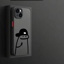 1 pieza Funda dura transparente simple con textura mate a prueba de golpes y diseño de capucha con personaje de dibujos animados y patrón positivo, compatible con Apple 12 Pro Max/13 Pro Max, Galaxy A56, Honor X7b, OnePlus 11 - Negro - Ver 5
