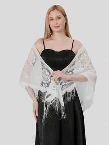 1 件女士柔软纯色透明雪纺披肩，派对舞会礼服配饰