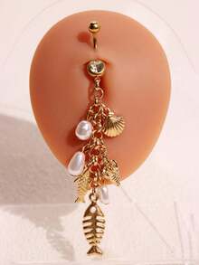 1 件时尚休闲优雅性感海滩度假海洋风格贝壳海星海螺肚脐环，女士海滩海洋度假身体首饰 - 彩色 - 查看 2