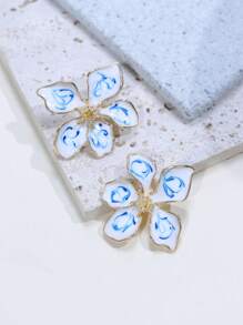 2 piezas Pendientes de flor roja y rosa con gota de aguja esmaltada, pendientes con diseño de flor tinto, accesorios de uso diario para mujer