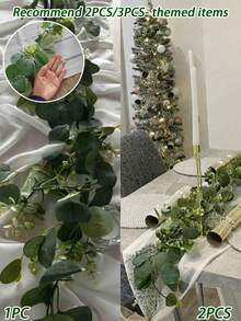 3 件，70 英寸/5.9 英尺人造桉树叶花环，适用于前门春季装饰、房间装饰、办公室派对、节日家居装饰、情人节、情人节婚礼、生日 - 綠色 - 查看 7
