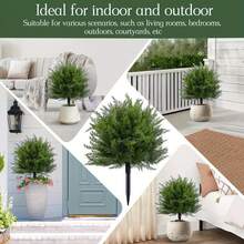 24 Inch Artificial Cedar Ball Tree With Ground Spikes, UV Resistant Fake Shrubs, Set Of 2 Artificial Cypress Fake Plants Artificial Shrubs For Indoor And Outdoor Front Porch Garden Decorations, Christmas Decorations