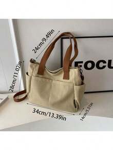 1 Pieza Bolso de lona de gran capacidad con múltiples bolsillos, bolso de hombro reutilizable para compras, fácil de llevar, asa cómoda, adecuado para uso diario y como regalo, bolso portátil para la escuela, el trabajo, los viajes y las compras - Multicolor - Ver 2
