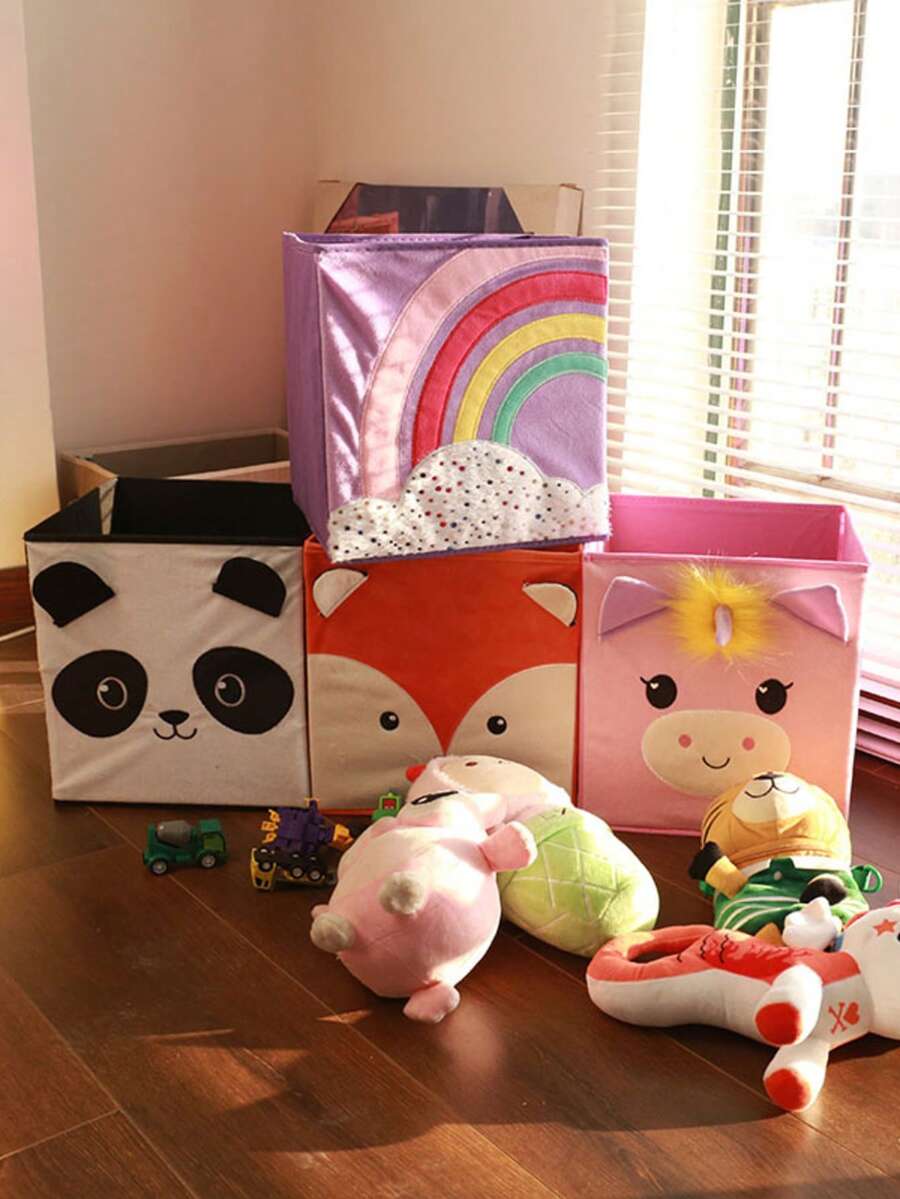 1pc Cartoon Plush Embroidered Storage Box, Square Large Capacity Storage Box For Toys, Household Items, Desk Organizer - Multicolor - View 1