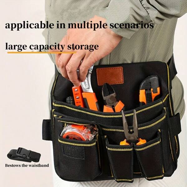 1pc Tool Belt Men's Heavy Duty Tool Belt, Practical Work Belt Tool Storage Bag Adjustable Waist Apron, Suitable For Construction, Carpenter, Electrician, DIY