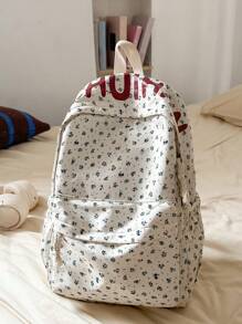 Casual Large Capacity Floral & Letter Graphic Multi-Pocket Functional Backpack, Cute Fresh College Style Student School Backpack, Suitable For Going To School, Travelling, Suitable For Back To School Season