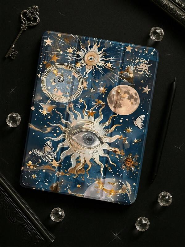 Beautiful Moon Planet Butterfly Pattern Transparent Silicone Shock-Absorbing Stand With Pen Slot, Suitable For Galaxy Tab A8 10.5, S6 Lite 10.4, S7/S8/S9Inch. It Supports Sleep Awakening As A Holiday Gift